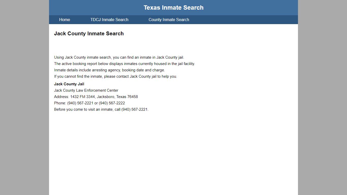 Jack County Jail Inmate Search